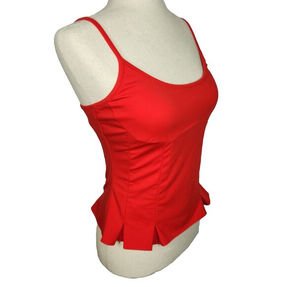 OGL Red U Neck Ponte De Roma Corset Look Pleated Flared Hem Brami Tank Sz Medium - Picture 7 of 10